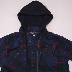 Caliville Casual Button Up Long Sleeve Hoodie Mens Size Small S Blue Red Plaid
